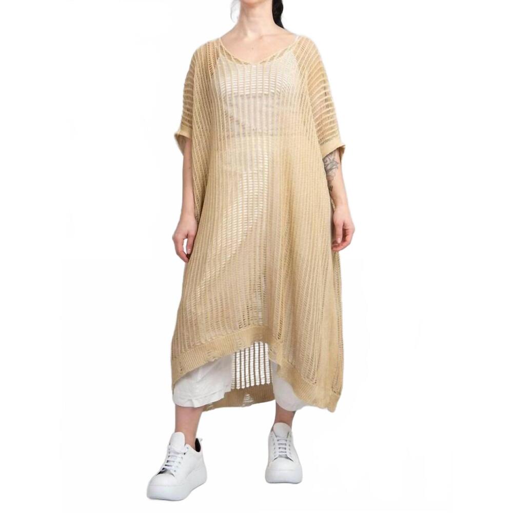 NEW SANCTAMUERTE long mesh maxi sweater in sand shell/gold